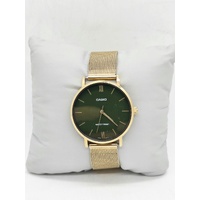 Casio Mens Gold Watch Green Dial Stainless Steel Mesh Analogue MTP-VT01G
