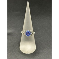 Ladies 18ct White Gold Blue Sapphire & Diamond Ring