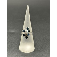 Ladies 18ct White Gold Blue Sapphire & Diamond Ring