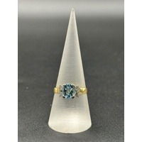 Ladies 18ct Yellow Gold Blue-Coloured Gemstone & Diamond Ring