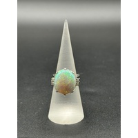 Ladies 18ct White Gold Opal & Diamond Ring
