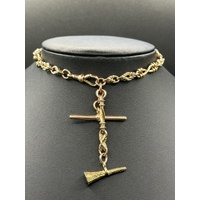 Unisex 9ct Rose Gold Vintage Albert Pocket Watch Chain with Fob and Horn Charm