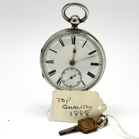 JW 1888 London Antique Pocket Watch Sterling Silver Key Wind White Dial