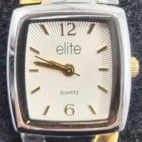 Elite 5088303 Ladies Two Tone Quartz Rectangular Bracelet Watch With Tin