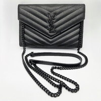 Saint Laurent YSL Cassandre Envelope Black Chain Wallet Leather + COA