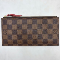 Louis Vuitton Damier Ebene Zipper Pouch Brown Checkered Red Interior