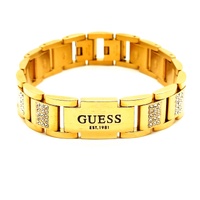 GUESS Frontier Mens Gold Plated Stainless Steel Crystal Flat Chain Bracelet 19cm