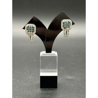 Ladies 10ct White Gold Diamond & Blue Gemstone Earrings
