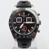Tissot PRS 516 Men's Quartz Chronograph Watch Black Dial Leather Strap