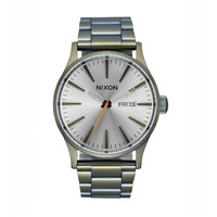 Nixon Sentry SS Mens Watch 42mm Vintage White Surplus Steel Quartz