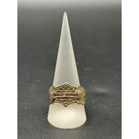Mens 9ct Yellow Gold Harley Davidson Shield Design Ring