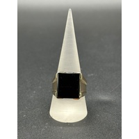 Mens 9ct Yellow Gold Black Onyx Ring