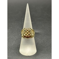 Mens 9ct Yellow Gold Checkered Shield Ring