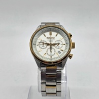 Seiko Chronograph 100M Mens Two Tone Watch White Dial Quartz 6T63-00F0