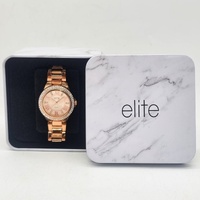 Elite 5081077 Ladies Watch Rose Gold Tone Crystal Bezel Dial Tin Box