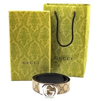 GUCCI GG Supreme Reversible Belt Interlocking G Buckle 85cm 473030 + COA