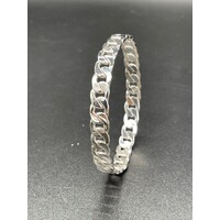 Unisex Sterling Silver Curb Link Round Bangle (Brand New)