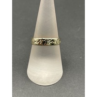 Unisex 9ct Yellow Gold Heart Print Band Ring