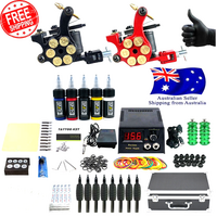 Deluxe Complete Tattoo Kit 2 Pro Coil Guns Dual Power Supply Ink Needles AUS Seller