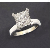 Ladies 3.13 Carat Princess Diamond 18K White Gold Solitaire Engagement Ring GIA Graded