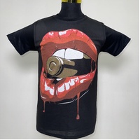 Bite the Bullet Hot Lips T-Shirt Hip Hop Urban Fashion Street Wear Black Size: M/L/XL/2XL