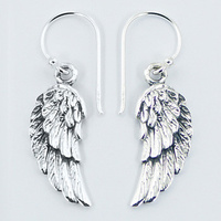 Realistic Antiqued Sterling Silver Wing Dangle Earrings 2.85 Grams NEW