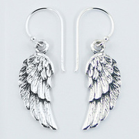 Realistic Antiqued Sterling Silver Wing Dangle Earrings 2.85 Grams