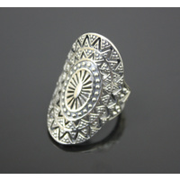 Art Nouveau Oval Ajoure Antiqued Sterling Silver Ring 7.3 Grams (NEW)