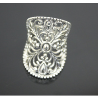 Art Nouveau Bead Outlined Oval Ajoure Sterling Silver Ring 12.1 Grams
