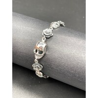 Unisex Sterling Silver Flower & Skull Bracelet (Brand New)