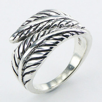 Graceful Antiqued Relief Ornate Silver Fern Leafs Designer Silver Ring 8.97g