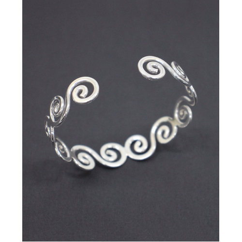 Ladies Solid Sterling Silver 925 Wavy Spiral Bangle Bracelet 18cm 20.5 Grams