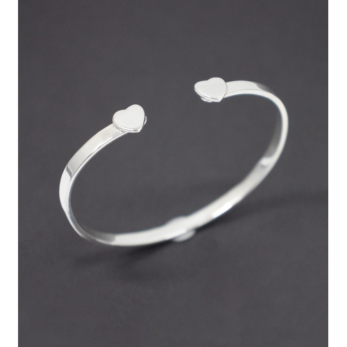 Ladies Solid Sterling Silver 925 Heart Bangle Bracelet 17.5cm 11.5 Grams