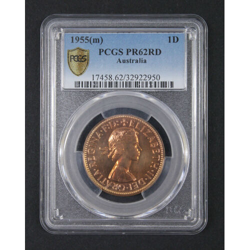 1955(m) PCGS PR62RD Australian Proof Penny Melbourne Mint (Pre-Owned)