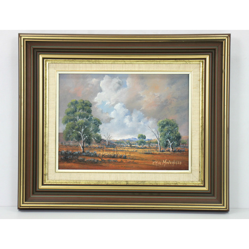 Eric Minchin Oil Painting Outback Landscape 1988 22 x 30cm (Pre-Owned)