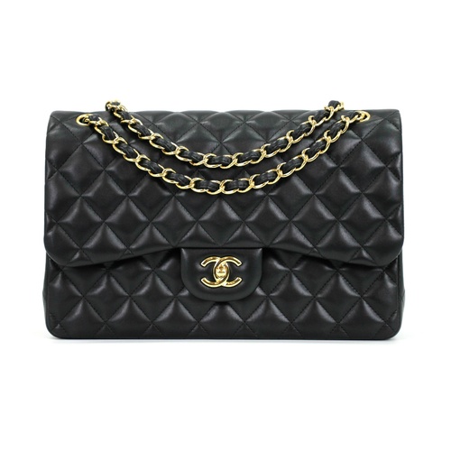 Genuine 2018 Chanel Large Classic Quilted Black Lambskin Leather Handbag