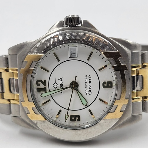 Adina Oceaneer Sports Watch 100m WR Stainless Steel Mens Quartz Two Tone