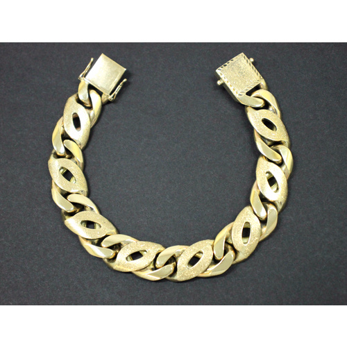 Men's 9K Solid Yellow Gold Birds Eye Link Chain Bracelet 113.2 Grams