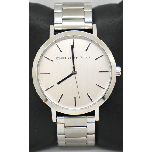 Christian Paul Men's Analog Display Silver Quartz Stainless Steel Watch