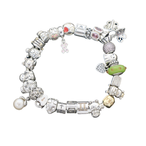 Ladies Pandora 925 ALE Charm Bracelet 26 Charms with 14K Gold Clasp Size: 20cm