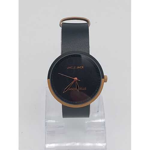 Uncle Jack Unisex Quartz Watch BE x UJ Genuine Leather Black Strap