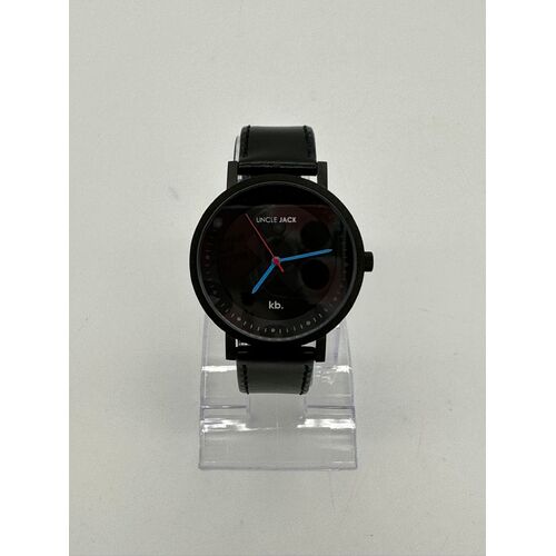 Uncle Jack 42mm All Black Genuine Leather Strap Unisex Quartz Watch