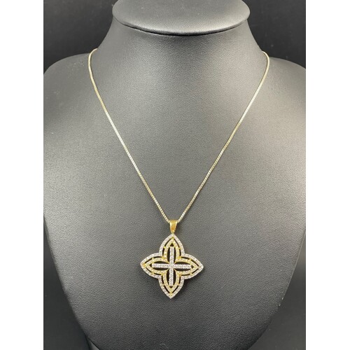 Ladies 18ct White Gold Box Link Fine Necklace and Cubic Zirconia Cross Pendant