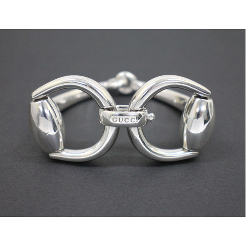 Gucci Horsebit Rhodium-plated Sterling Silver Bangle Bracelet Size: 17 Medium