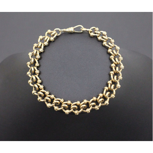 Ladies 9K Solid Yellow Gold Fancy Link Chain Bracelet 30.2 Grams (Pre-owned)