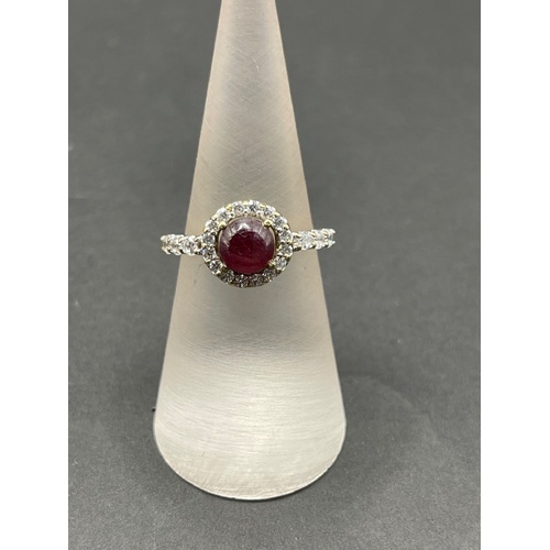 Ladies 9ct Yellow Gold Red Gemstone and CZ Ring
