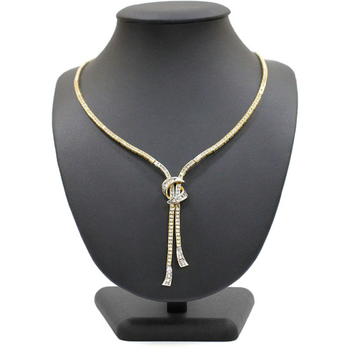 Ladies 18K Solid Yellow & White Gold Cubic Zirconia Necklace 31g Fine Jewellery