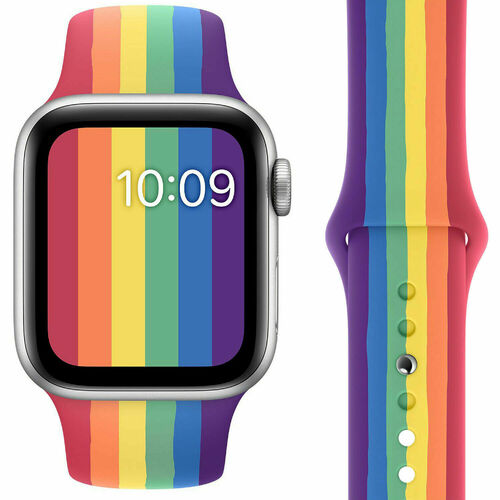 Rainbow Silicone Sport Band Pride Wrist Strap For Apple Watch 38/40/42/44mm S/M [Size: 38/40mm S/M]