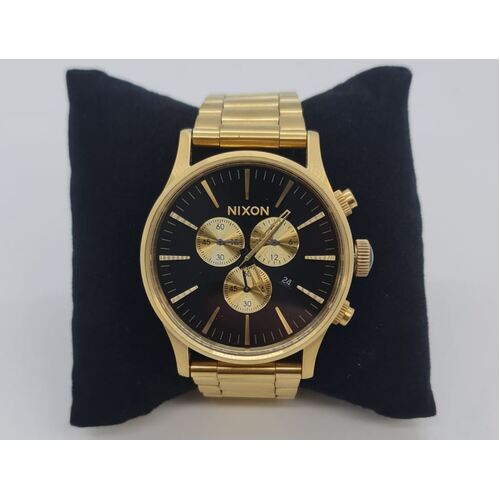 Nixon Sentry Chrono 42mm All Gold Black Stainless Steel Watch A386510