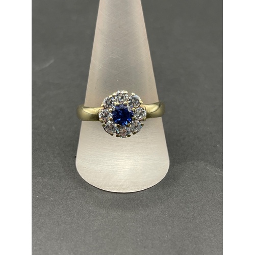 Ladies 9ct Yellow Gold Blue Gemstone and CZ Ring